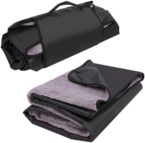 REDCAMP 79"x59"Large Outdoor Camping Blanket Sherpa Fleece Lining, Black | Cold Weather Warm Thick Outdoor Blanket Comfy Foldable & Windproof for Camping Stadium,Car,Picnics,Pet,Trip,Machine Washable