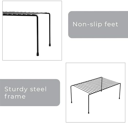 Smart Design Cabinet Storage Shelf Rack - Set of 6 - Medium - 8.5 x 13.25 Inch - Non-Slip Feet - Steel Metal Frame - Rust Resistant Coating - Cup, Dish, Counter & Pantry Organization - Kitchen - Black