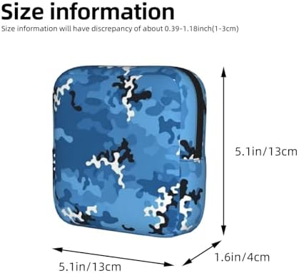 Women Period Bag with Zipper, Compact Polyester Sanitary Napkin Storage Pouch Army Camouflage Blue, Feminine Care Organizer for Purse Travel