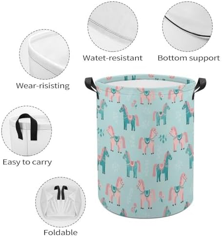 Foldable Laundry Storage with Handles Flowers Floral Horse Couple Art, Waterproof Hamper Basket for Clothing, Toys, and Home Organization