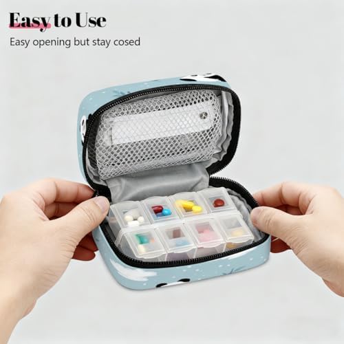 Weekly Pill Organizer Travel Size Bag with Removable 7 Day Pill Box Portable Vitamin Case Purse with Zipper,Panda with Bamboo Leaves Clouds
