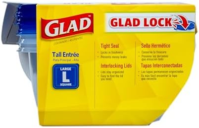 Glad GladWare Tall Entree Containers, Large Square, 42 Oz, 3 Count, 6-Pack | Lock-tight seal for meal prep and lunches in a tall square format; microwave and dishwasher safe