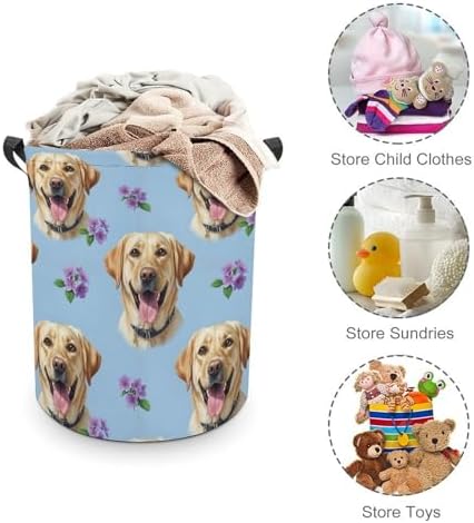 Collapsible Clothes Basket with Handles Floral Yellow Labrador Dog Pet Painting, Large Waterproof Laundry Hamper for Toy, Towel, and Home Organization