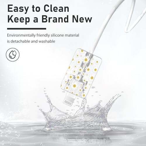 Cute DIY Cable Protector for iPhone Adapter Charger Pretty White Daisy Flowers Design, Soft TPU Clear Cord Wire Saver Data Line Cable Case Charger Protector for iPhone 11 12 13 14 15 Pro Max Plus