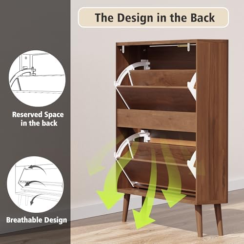 KIGOTY Narrow Shoe Storage Cabinet, Shoe Cabinet with 2 Flip Drawers, Freestanding Shoe Organizer with Legs for Entryway, Slim Shoe Rack Cabinet for Enterway (Walnut, 2 Flip Drawer)
