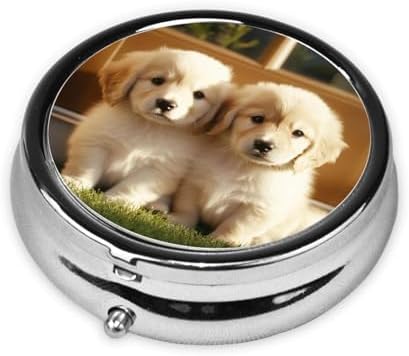 Pill Box 3 Compartment Medicine Pill Case for Pocket or Purse Mini Metal Pillcase Cute Dog Pill Holder Vitamin Organizer Portable Travel Pills Container to Hold Supplements Vitamins