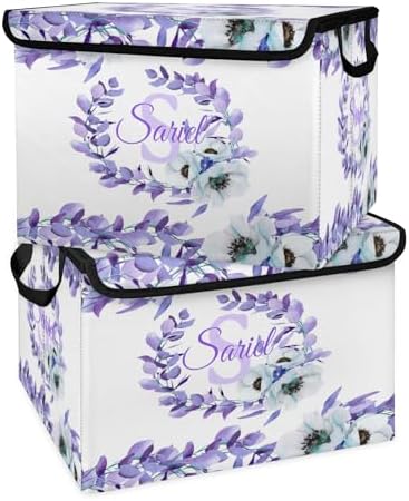 Leaf Storage Bin with Lid Personalized Storage Baskets for Organizing Foldable Closet Organizers with Handles,Cute Basket for Boys Girls for Clothes Blanket Pet Dog Toy Basket Storage (2 Pack)