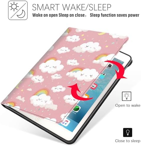 Tablet Case for iPad Air 13" M3/M2,iPad Pro 12.9" 6th/5th/4th/3rd Generation,Shockproof Protective Cover with Stand,Auto Wake/Sleep,Cartoon Cloud Rainbow