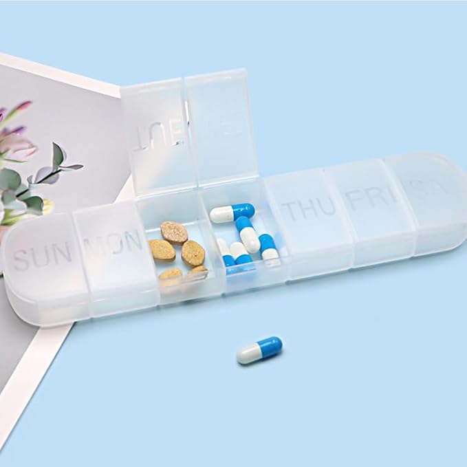 Weekly Pill Organizer, Daily Large 7 Day Vitamin Case Reminder | Matte White, Medicine Box, AM PM Capsules Dispenser Container for Medication, Nutritional Supplement, Fish Oil, Tablets, Gla