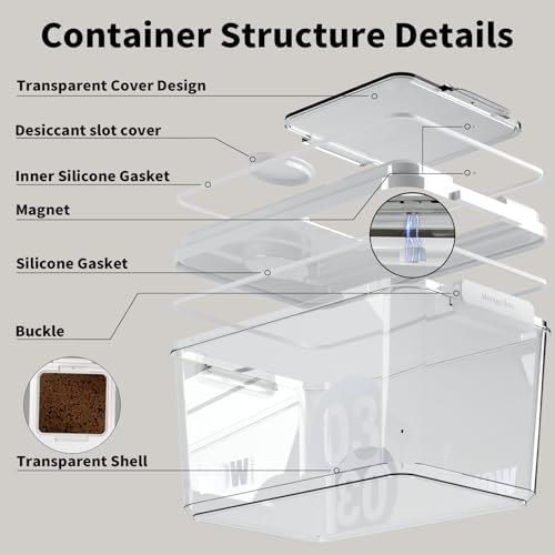 Airtight Pet Food Storage Container with Freshness Compartment, 12–14 lb Dog Food Storage Bin, Double Silicone Seal & Magnetic Flip Lid, Food-Grade PP Container for Dry Food, Cat Food and Treats