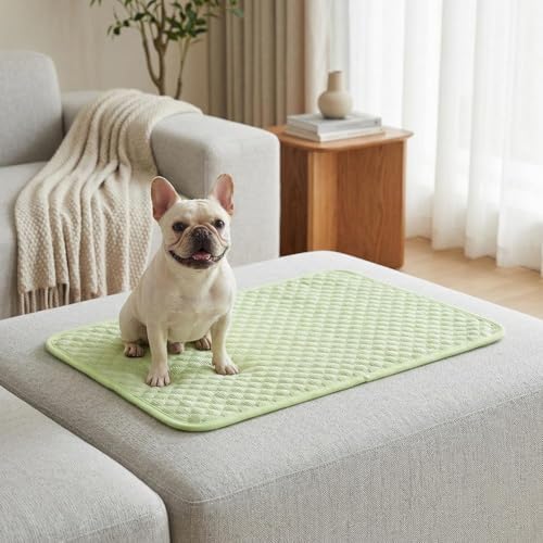Pet Cooling Mat for Dogs and Cats, Ice Silk Self Cooling Pad for Summer, Washable Breathable Blanket for Travel Crate Car Seat, Portable Indoor Outdoor Bed for Large Medium Small Animals (M green)