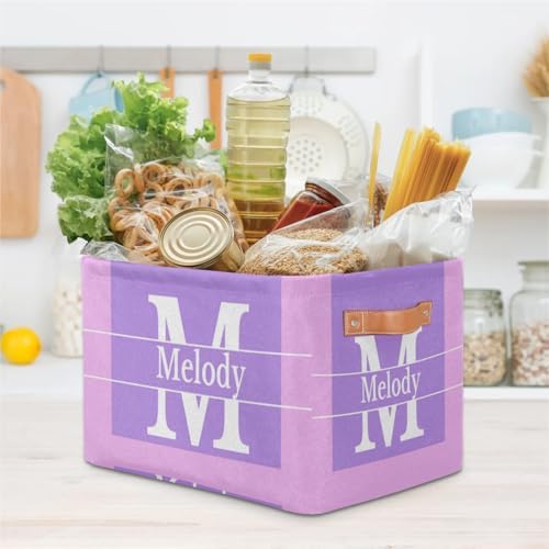 Custom Storage Baskets with Name, Initial Letter Purple with Pink