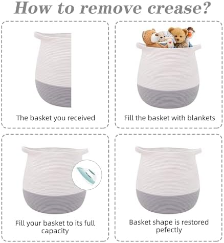 Large Cotton Rope Basket, Woven Storage Basket for Toy, Laundry and Blanket Organizer Basket, Round Hamper Basket with Handles for Kid's Room 17.7"x16.9"
