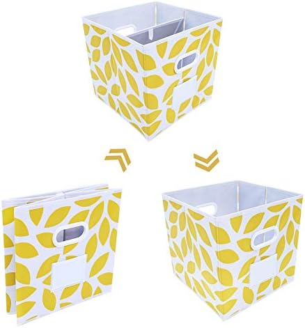 MAX Houser Fabric Storage Bins Cubes Baskets Containers with Dual Plastic Handles for Home Closet Bedroom Drawers Organizers, Flodable, Set of 6 (Yellow)