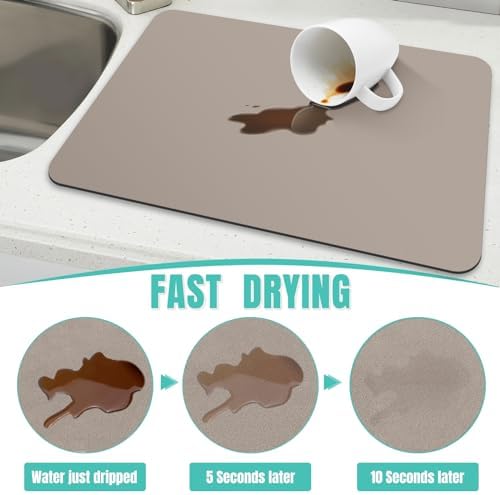 Coffee Mat Super Absorbent Dish Drying Mat Coffee Bar Mat 12"x 19", Khaki