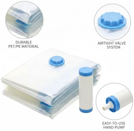 Vacuum Storage Bags with Hand Pump, Space Saver Compression Bags for Clothes and Bedding, Travel and Closet Organization (1 PC)