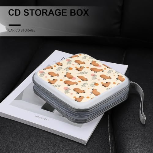 DVD Case 40 Capacity Floral Capybaras CD Holder Organizer Zipper Wallet | Disc Collection Storage Bag for Music Movie Game, Floral Capybaras Hard Plastic, Hand Strap