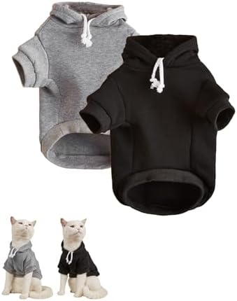 QWINEE Basic Dog Hoodie Sweatshirt Puppy Sweater Warm Cat Costumes Pet Clothes for Chihuahua Puppy Kitten Small Medium Dogs Black and Grey Large