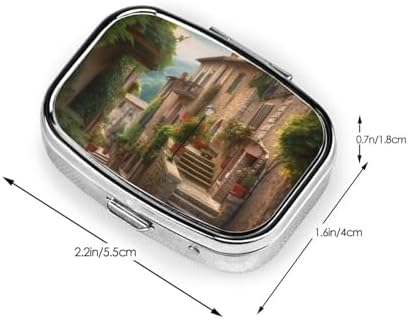 Italy Tuscan Pill Box 2 Compartment Medicine Pill Organizer Square Pill Case for Purse & Pocket Travel Pillbox Portable Metal Medicine Vitamin Fish Oil Organizer Unique Gift