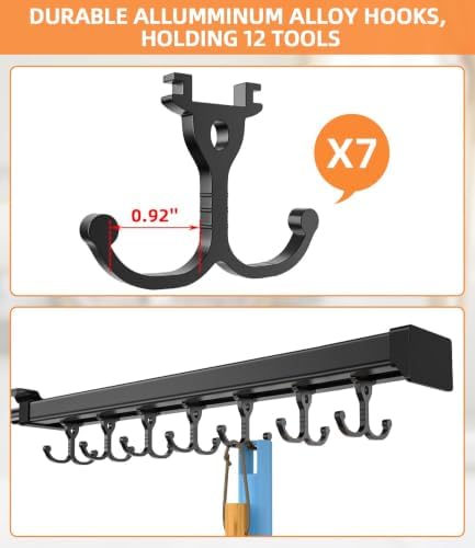 Pull Out Broom Holder With Adjustable Double Row Sliding Hook-Black 16.14IN | Multifunctional Slide Broom And Mop Storage/Organizer Garage Organization Hooks, for Closet Laundry Garage Kitchen
