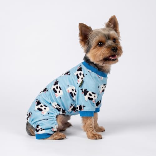 Fitwarm Milk Cow Fleece Dog Pajamas, Soft Winter Clothes for Small Dogs Boy Girl, Warm Pet Onesie, Blue, Black, White, XL