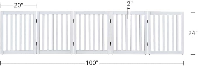 unipaws 24”H Free Standing Pet Gate for Dog Cat, 100”Wide Wooden Dog Gates | Foldable Pet Fence for Doorway, Stairs, Step, Expandable Doggy Barrier, Indoor Use, White