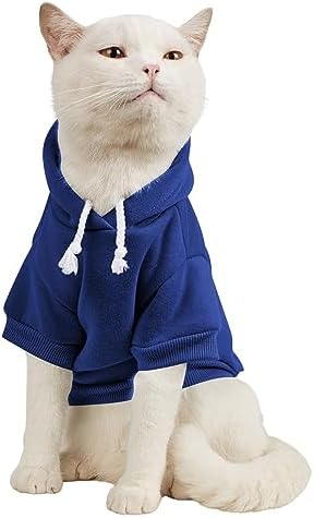 QWINEE Basic Dog Hoodie Sweatshirt Puppy Sweater Warm Cat Costumes Pet Clothes for Chihuahua Puppy Kitten Small Medium Dogs Royal Blue Large