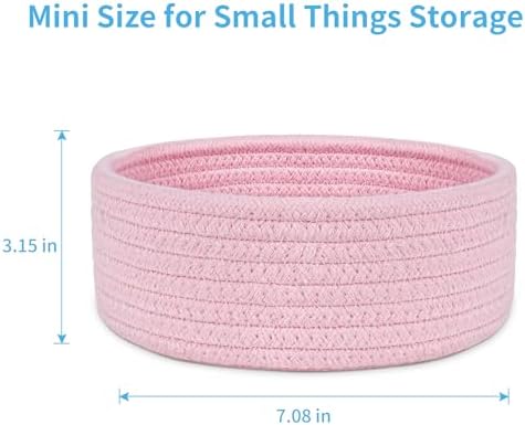 ABenkle 2 Pack Small Baskets, Cotton Rope Woven Basket, Cute Mini Tiny Storage Baskets, Decorative Boho Basket for Nursery Living Room Bedroom Shelf, Empty Gift Basket - Pink