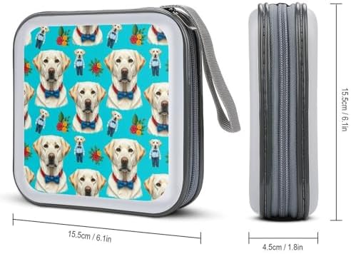 Hard Shell DVD CD Organizer Retriever Dog, 40-Disc Storage Binder with Zipper Closure, Portable Protective Case for Travel Home