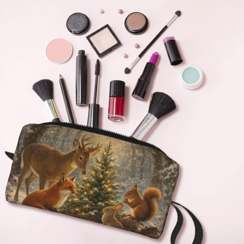 Woodland Christmas Gathering Makeup Bag for Women, Cosmetic Pouch | Double-Sided Woodland Christmas Cosmetic Organizer with Foam Padding for Women, Travel, Gym, School, and Daily Storage
