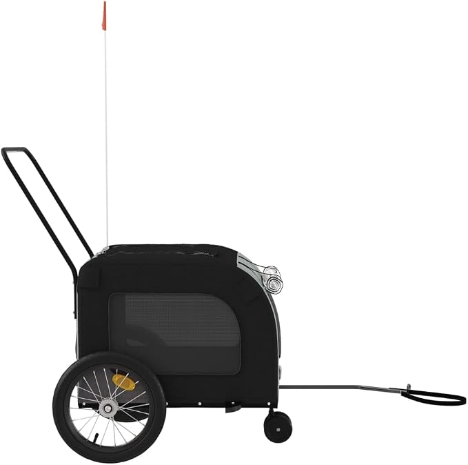 Pet Bike Trailer for Small Dogs, Foldable Bicycle Cargo Trailer with Iron Frame, Oxford Fabric Cabin, Safety Reflectors and Flag, Orange and Gray