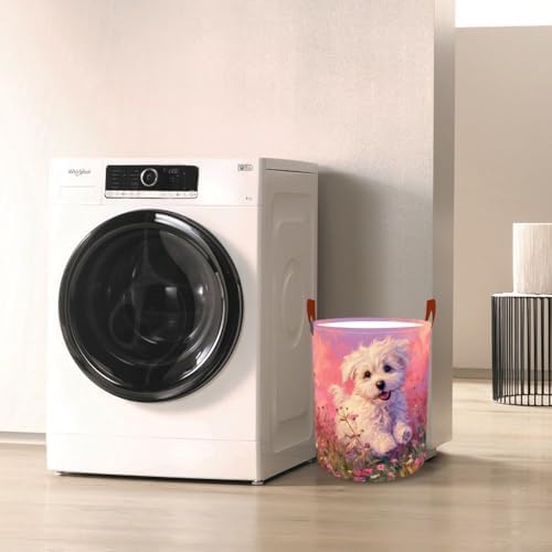 Laundry Basket 15.7x19.7 in Cute Puppy Floral Hamper for Bedroom