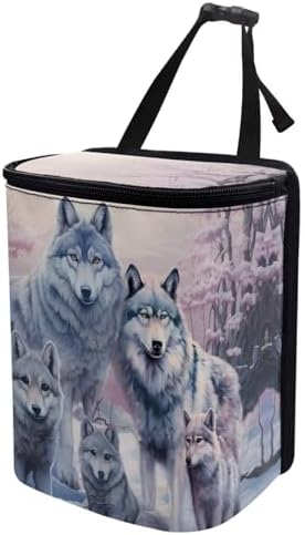 DISNIMO Family Wolf Car Trash Can Automotive Garbage Bags with Lid Leak Proof Auto Car Dustbin Vehicle Trash Bin Container Waste Basket Car Accessories for Cars SUV