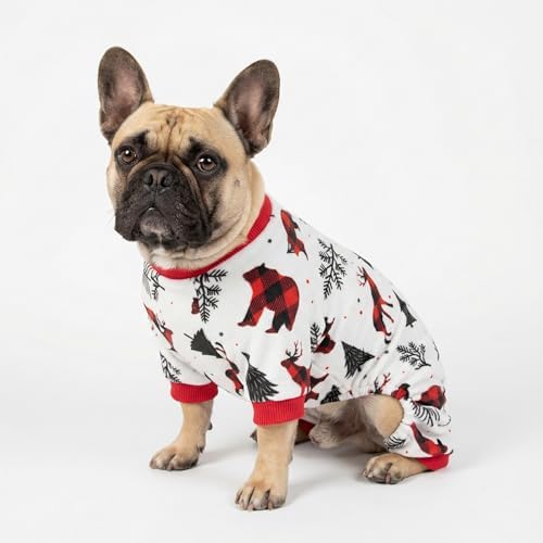 Fitwarm Reindeer Dog Christmas Pajamas, Winter Doggy Clothes for Small Dogs Boy Girl, Fleece Dog Onesie with Feet, Holiday Pet Outfit, Black, White, Red, Large
