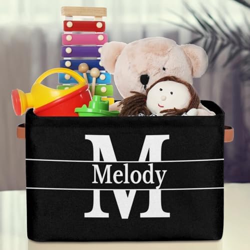 Custom Initial Letter Rectangle Black Storage Basket for Toys