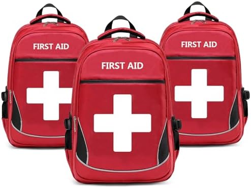 First Aid Bag Empty Red Emergency First Responder Trauma Multi-Pocket Traveling Field Trips Camping Essentials (Red, Pack of 3)