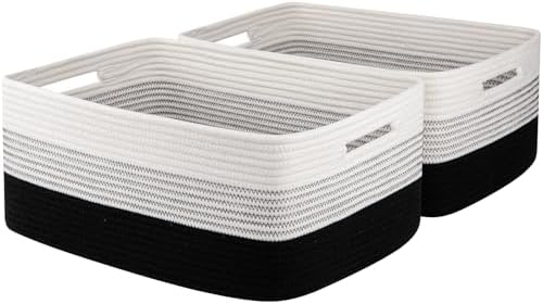 OIASKET Large Storage Basket for Organizing, Woven Rope Basket for Shelves, Closet Organizer Bins for Clothes, Blanket, Toys, Baby Nursery Storage, 17.7" x 13" x 7.87", 2 Packs Gradient Black