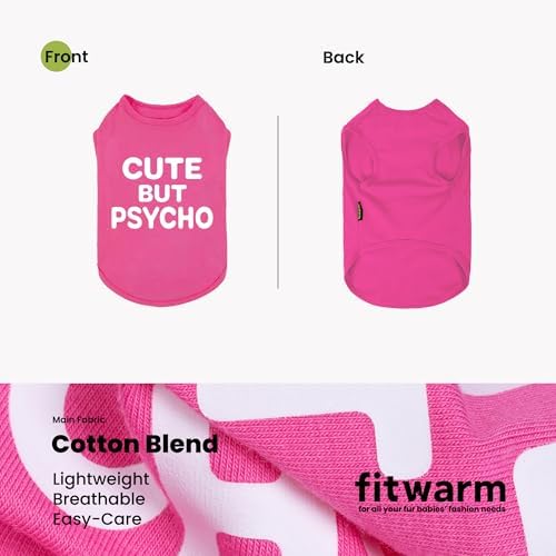 Fitwarm Cute But Psycho Dog Shirt, Summer Clothes for Small Dogs Girl, Funny Pet Outfit, Pink, White, XS
