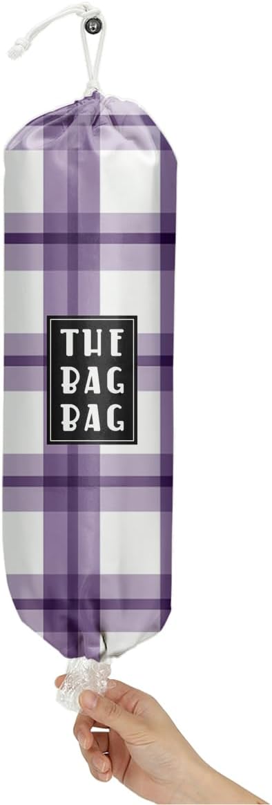 Plastic Bag Holder,Reusable And Washable Grocery Bag organizer,for Home Kitchen Travelling Camping Decor, use 1 Pack, Purple and White Pattern