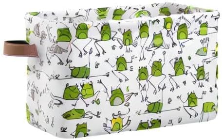 susiyo Large Foldable Storage Bin Funny Frogs Fabric Storage Baskets Collapsible Decorative Baskets Organizing Basket Bin with PU Handles for Shelves Home Closet Bedroom Living Room-1Pack