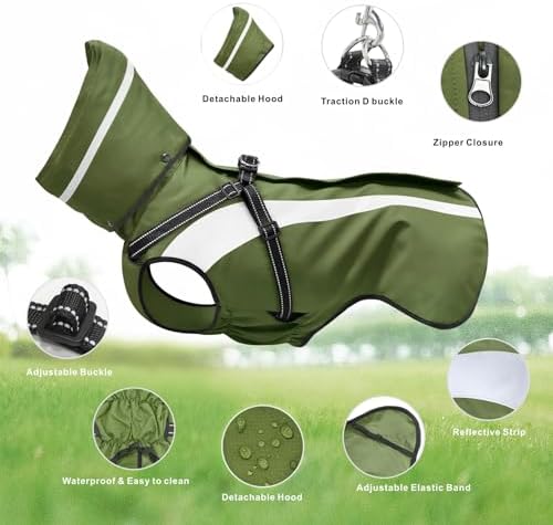 Dog Raincoat Waterproof Raincoats for Dog Reflective Dogs Rain Jackets with Hood Hoodie Pet Rain Poncho Coat for Small Medium Large Dogs Puppies S-XXL (Green, XXL)