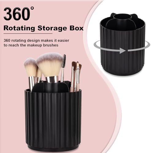 360 Rotating Makeup Brush Holder Make Up Brushes Organizer, Stripe Black