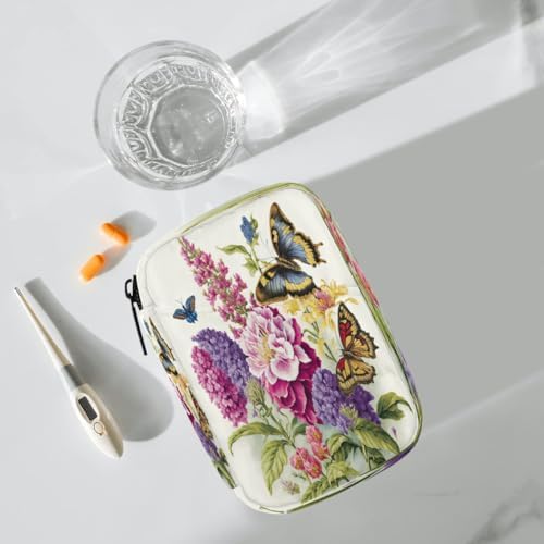 Pill Organizer Box Retro Flowers Butterfly 7-Day Weekly Medicine Pill Case Travel Pill Container Portable Pill Holder Storage Purse Bag Small Compact Size for Vitamin Supplement Birth Control
