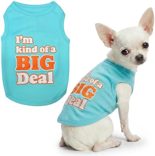 Parisian Pet Dog Shirt – 100% Cotton Shirts for Small Dogs – Sleeveless Big Deal Pet Vest – Lightweight and Breathable Dogs Apparel – Cute Summer Dog Clothes - Stretchy T Shirts for Pets