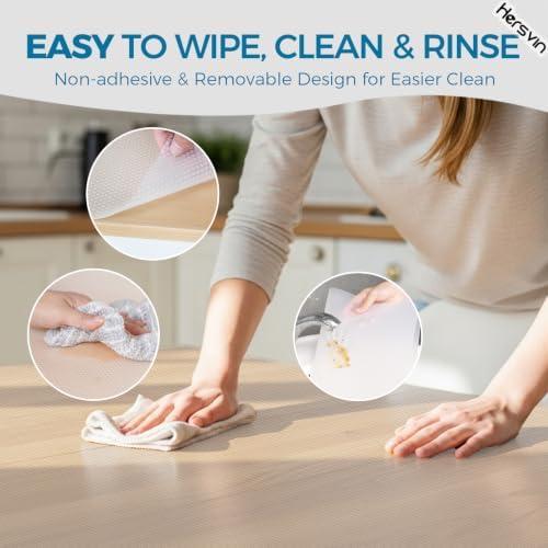 Hersvin Shelf Liner, 24" x20' Non-Adhesive Drawer Liners EVA Kitchen Cupboard Cabinet Covering Undersink Mat Washable Fridge Lining Paper for Home Office (Clear/Dot)