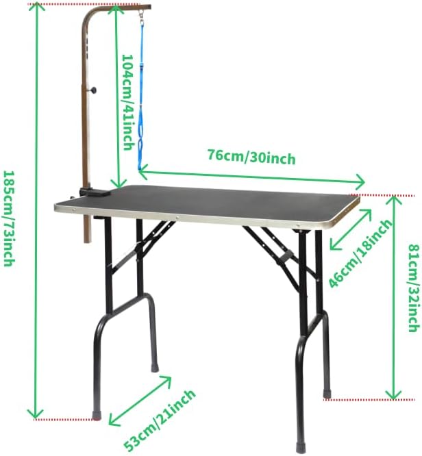 30-inch Foldable Dog Grooming Table - Heavy Duty Iron Pet Grooming Station with Adjustable Arm & Noose, Portable Non-Slip for Small Medium Dogs & Cats, Home & Salon Use - Black
