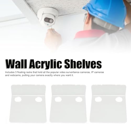 TOPINCN 3 PCS Small Security Cameras Wall Shelf, Wall Mounted Camera Tray, Floating Shelf Set, Wall Bracket with 6 Cable Clips & 10PCS Adhesive Tapes for Monitors Speakers (Clear)