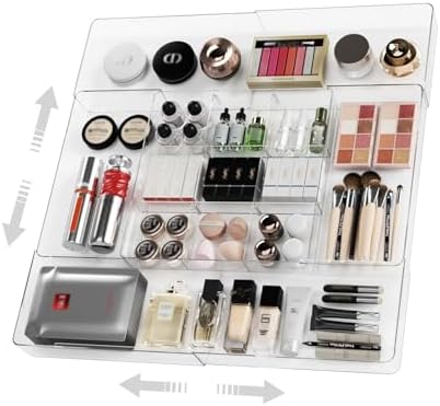 Expandable Makeup Drawer Organizer, Clear Silverware Drawer Organizer Tray.