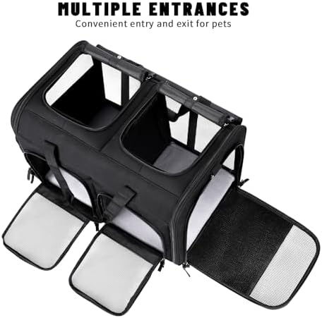 Cat Carrier for 2 Cats,Double Cat and Dual Dog Carrier Large for Two Pets | Collapsible ,Small to Medium Size, 2 Front Zippered Compartments,Removable Divider,Multiple Cat Cabin (Black)