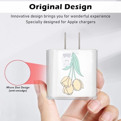 Cute Cable Protector for iPhone 18W/20W Adapter Charger with Kawaii Bunny Tulips Design, Soft TPU Clear Cord Wire Saver Data Line Cable Case Charger Protector for iPhone 11 12 13 14 15 Pro Max